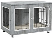 PawHut Cage pentru câini animale cușcă de câini pe picioare cu pernă detașabilă oțel aspect lemn 90 x 58 x 65 cm gri | Aosom Romania