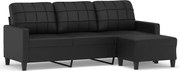 vidaXL Canapea cu 3 locuri și taburet, negru, 180 cm, piele ecologică