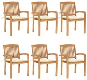 vidaXL Scaune de grădină stivuibile cu perne, 6 buc., lemn masiv tec