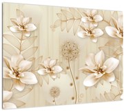 Tablou pe sticlă - Compoziție flori aurii (70x50 cm)