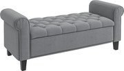 HOMCOM Bancuta Hol Banca Pat Matrimonial cu Depozitare si Cotiere Rulate, 126x48.5x57 cm, Banca Pat Gri | Aosom Romania