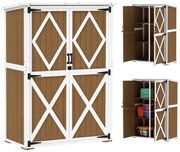 Outsunny Căsuță de Grădină cu 2 Rafturi, 2 Uși cu Încuietoare și Picioare Reglabile, 116.5x57x159/167 cm, Maro și Alb | Aosom Romania