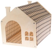 Casă din lemn pentru pisici cu pânză bej, 51,5 x39,5 x 38 cm