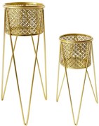 Set 2 suporturi pentru ghivece, auriu, metal, 21 x 20 x 46 cm / 18 x 18 x 32 cm, Nat Mauro Ferreti