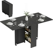 HOMCOM Masă Pliantă din Lemn cu Roți, pentru 4-6 Persoane, 75x140x75 cm, Negru | Aosom Romania