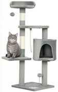 PawHut Copac de pisici multifuncțional zgârie zgâriețuri platforme adăpost sfoară jucării 40 x 40 x 114 cm gri | Aosom Romania