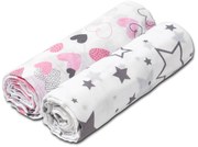 Set 2 paturici muselina 110x110 cm Kidizi Pink Hearts, 100% bumbac