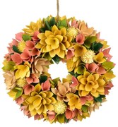 Coroană de Paște din flori de lemn cu ouă, 30 cm,galben