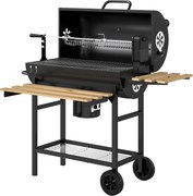 Outsunny Grătar pe cărbuni cu căruț de gătit, etajere pliabile, termometru, roți, rotisor electric, negru | Aosom Romania