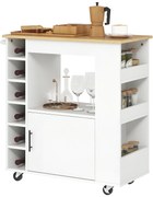 HOMCOM Cărucior de Bucătărie, Cărucior de Bucătărie cu Role, Căruț de Bucătărie cu Compartiment, Suporturi pentru Vin, Cabină și Blat de Lucru, Alb | Aosom Romania