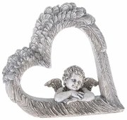 Decorațiune inimă cu înger, gri, poliresină , 26 x15 x 38 cm