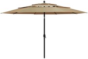 vidaXL Umbrelă de grădină 3 niveluri, stâlp aluminiu, gri taupe, 3,5 m