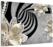 Tablou pe sticlă - 3D Flori aurii (70x50 cm)