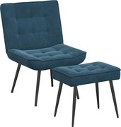 vidaXL Scaun de relaxare cu taburet, albastru, catifea