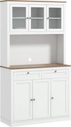 HOMCOM bufetieră înaltă de bucătărie cu 4 dulapuri, 2 sertare și blat central, 100x40x180 cm, alb | Aosom Romania