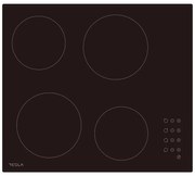 Plită vitroceramică Tesla HV6402MB, 6600W, 9 grade, 4 zone, temporizator, protecție pentru copii, indicator de căldură reziduală, muchie bizotată, negru