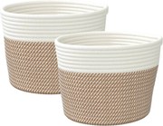 vidaXL Coșuri de depozitare 2 buc. maro și alb Ø24x18 cm bumbac