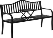 Bancă de Grădină Outsunny din Metal cu Măsuță Centrală Retractabilă, Bancă Loveseat pentru Terasă cu Șezut și Spătar cu Șipci, pentru 2–3 Persoane, Neagră | Aosom Romania