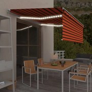 vidaXL Copertină retractabilă manual cu stor&amp;LED portocaliu&amp;maro 4x3 m