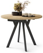 Mazzoni ALDO Stejar Craft Auriu/picioare negre - MASĂ ROTUNDĂ EXTENSIBILĂ CU PICIOARE ÎN FORMĂ DE Y STIL LOFT PENTRU SALON/SUFRAGERIE