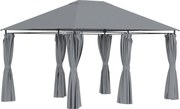 Outsunny 3x4 m Gazebo de Exterior din Oțel cu 6 Perdele Detașabile și Orificii de Drenaj, Gri | Aosom Romania
