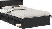 vidaXL Cadru de pat cu headboard Negru 135 x 190 cm Lemn de pin masiv
