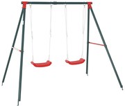 Outsunny Leagan Dublu pentru Copii +3 Ani cu Suport de Metal Joc Leagan Infantil Corzi Reglabile Exterior Greutate Max. 40kg 239x156x180 cm Verde Rosu | Aosom Romania