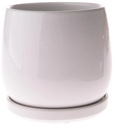 Ghiveci ceramic cu farfurie Sophistic alb, 15 x15,5 cm