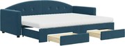 vidaXL Pat de zi cu extensie și sertare, albastru, 80x200 cm, catifea