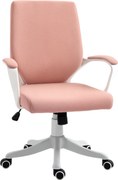 Vinsetto Scaun de birou Scaun de birou Home-Office Scaun cu funcție de balans Spătar reglabil înălțime gros și confortabil ergonomic Roți pivotante 360° din poliester nailon plastic PP Roz+alb 62x69x92-100 cm | Aosom Romania