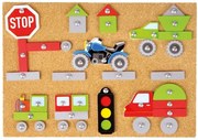SET VEHICULE CU CIOCAN SI CUIE, PENTRU COPII, 48 PIESE DIN LEMN, 16 FORME IMPRIMATE SI ACCESORII - LENA (LE65826)
