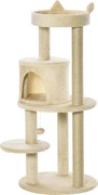 PawHut Ansamblu de Joacă pentru pisici adulte cu căsuță spațioasă și platformă, 104 cm, Crem | Aosom Romania
