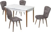 Set masa alba extensibila cu 4 scaune tapitate gri Homs picioare lemn 110 x 70 cm