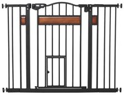 PawHut Poartă de Siguranță pentru Câini cu Închidere Automată 74-105x76.2 cm Neagră | Aosom Romania