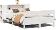 vidaXL Pat cu bibliotecă fără saltea, alb, 160x200 cm, lemn masiv pin