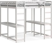 vidaXL Cadru pat supraetajat cu birou/scară, alb, 180x200 cm, lemn pin