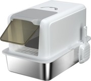 PawHut Litieră pentru pisici închisă cu tavă din oțel, lopățică și pungi filtrante, din PP, 40.5x60.5x41.5 cm | Aosom Romania