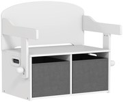 AIYAPLAY Cufăr de jucării pentru copii 3 în 1, set masă și scaune cu 2 coșuri textile detașabile, 67,5 x 46,5 x 56,7 cm, alb | Aosom Romania