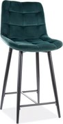 Scaun de bar CHIC VELVET cu picioare negre, verde inchis