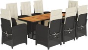 vidaXL Set mobilier de grădină cu perne, 9 piese, negru, poliratan