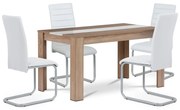 Set masă MDF cu 4 scaune albe, stejar Sonoma