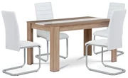 Set masă MDF cu 4 scaune albe, stejar Sonoma