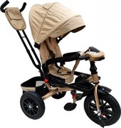 Tricicleta cu copertina NOVOKIDS Super Trike, Cu melodii si lumini, Roti din cauciuc, Pozitie somn, Scaun reversibil cu rotatie 360 grade, Crem