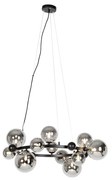 Lampă suspendată Art Deco neagră cu sticlă fumurie cu 12 lumini - David