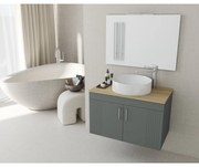 Set dulap baza suspendat Drop Lines Hera cu 2 usi antracit si blat 80 cm maro