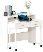 HOMCOM Birou Dublu Ergonomic Separabil cu Role, Rafturi Interioare pentru Organizare Eficientă, Design Modern, Alb, 100x36x88 cm | Aosom Romania