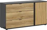 Comoda LUEN, stejar/negru, PAL laminat, 144x40x77 cm