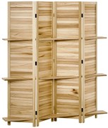 HOMCOM Paravan interior cu 4 panouri și 3 rafturi pliabile uși obloane lemn de paulownia aspect pin autoclav | Aosom Romania