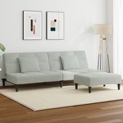 vidaXL Canapea extensibilă cu taburet, 2 locuri, gri deschis, catifea