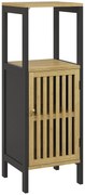 HOMCOM Dulap de Depozitare Îngust, Dulap de Baie Mic din Bambus cu Compartiment Deschis și Raft Reglabil, 32x30x90.5 cm, Negru | Aosom Romania